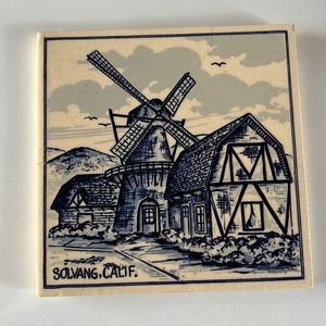 Holland Ceramic Tile Painted Decorative Blue Windmill Solvang California